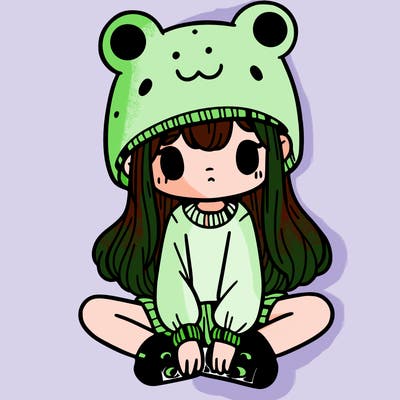 a girl wearing a frog hat and some frog socks
