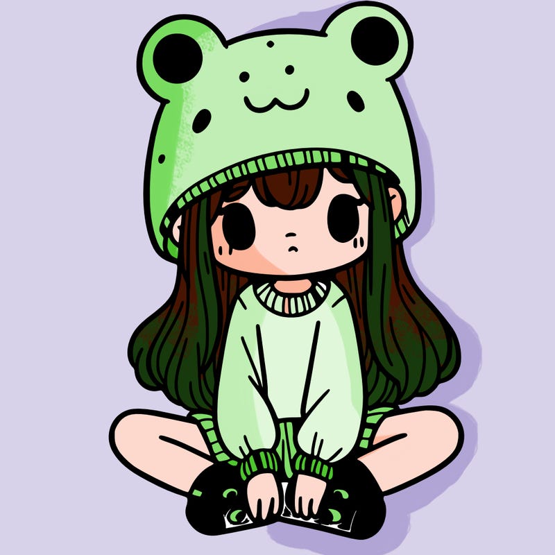 a girl wearing a frog hat and some frog socks