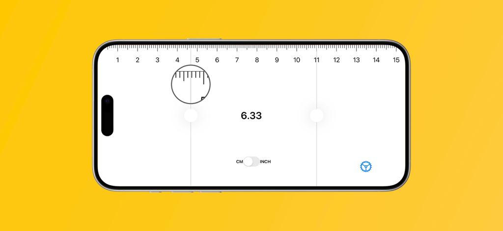 Application de règle numérique affichant une mesure précise en centimètres avec un outil loupe sur un écran d'iPhone