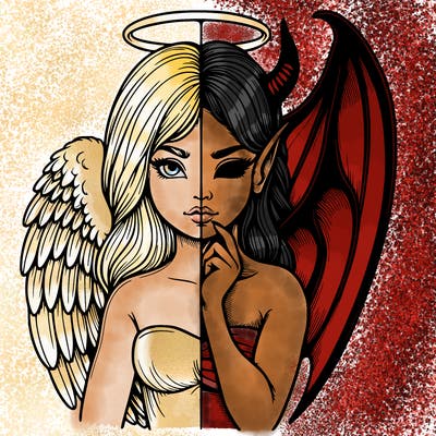 realistic angel half demon