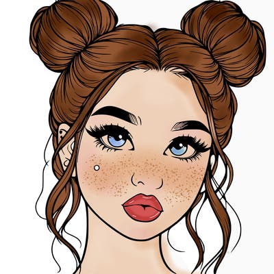 realistic girl with two buns on her hair and lips