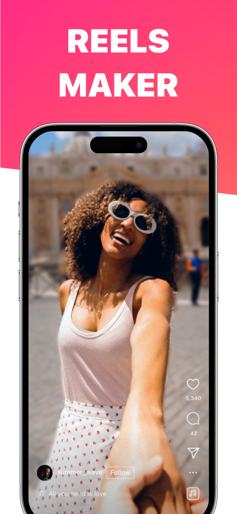 Reel Maker - A smartphone showing a travel video reel edited with the Reel Maker app