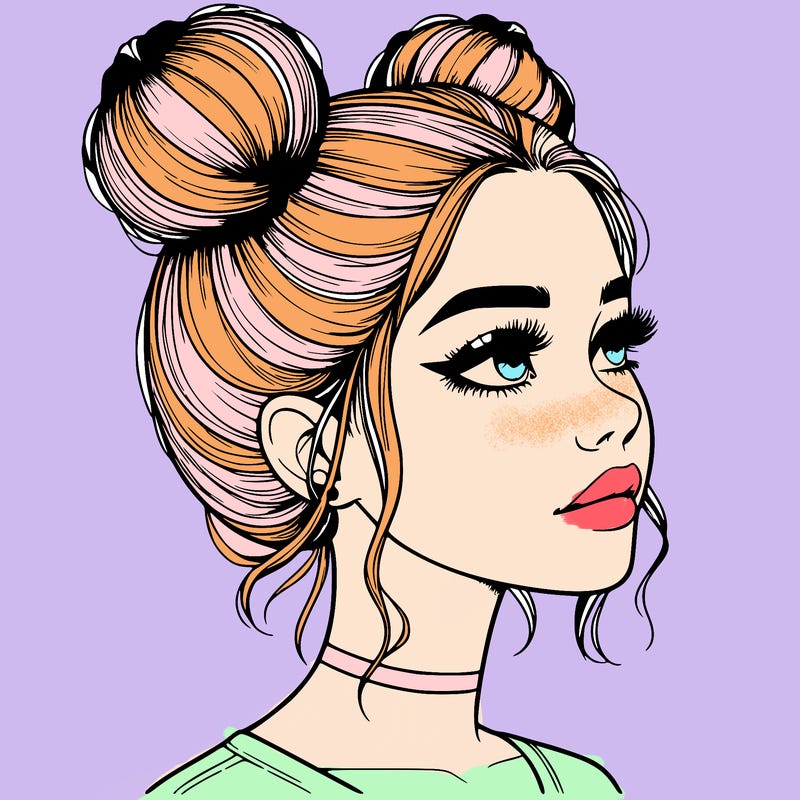realistic girl with buns on the top of her head