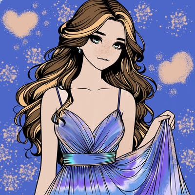 realistic girl in flowy silky prom dress
