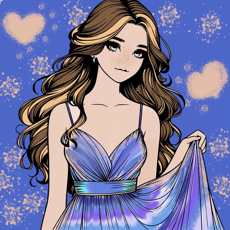 realistic girl in flowy silky prom dress