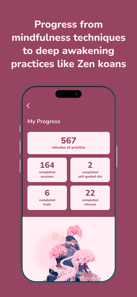 The Way - Guided Meditation - User progress dashboard in The Way meditation app displaying practice minutes and completed sessions