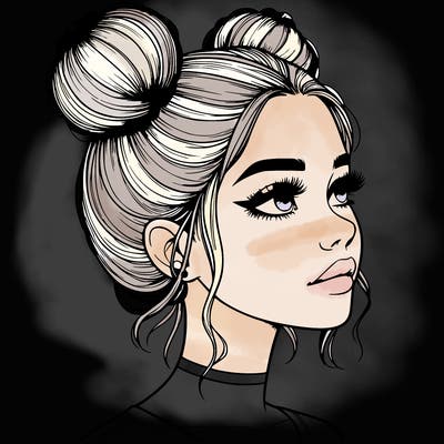 realistic girl with buns on the top of her head