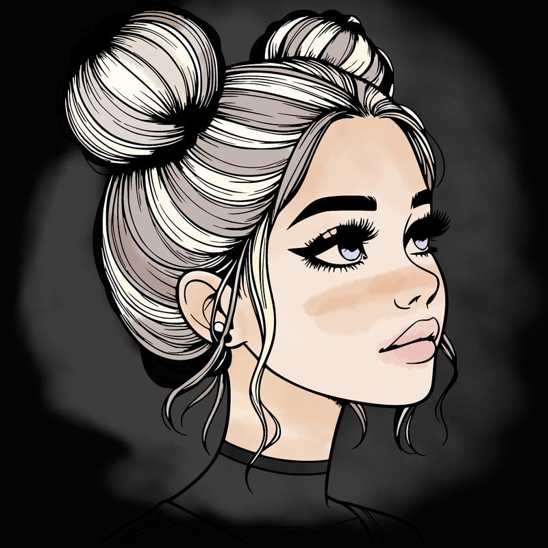 realistic girl with buns on the top of her head