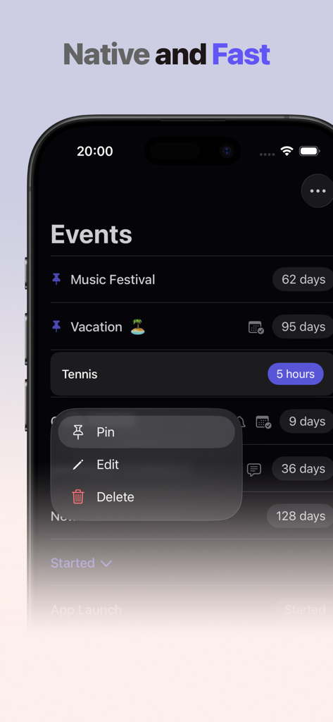 Waitee - Waitee app interface showing a minimalist list of event countdowns in dark mode