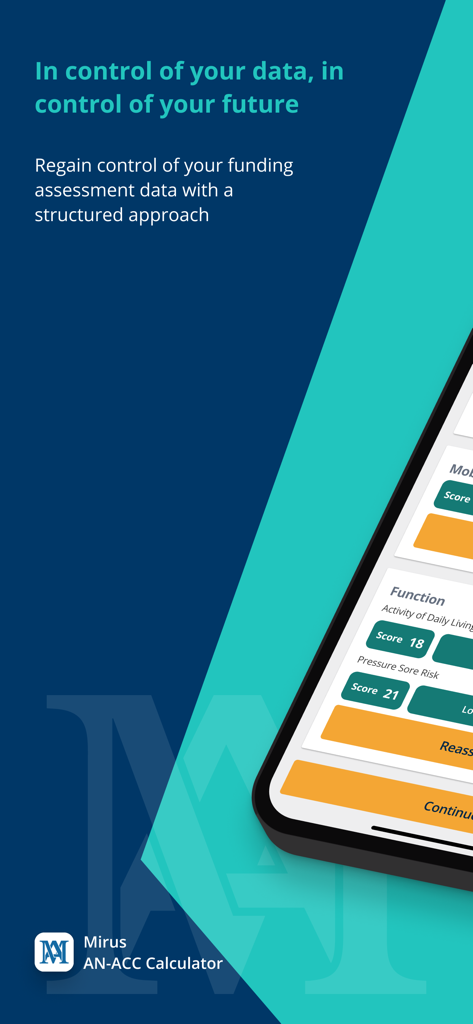 Mirus AN-ACC Calculator - Mirus AN-ACC Calculator app screen showing aged care assessment data scores