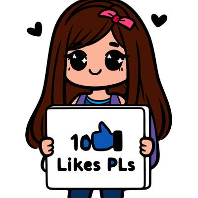 girl holding a sign saying 10 likes pls