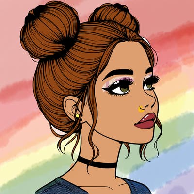 realistic girl with buns on the top of her head