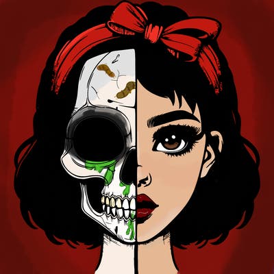 realistic girl with half skull mask