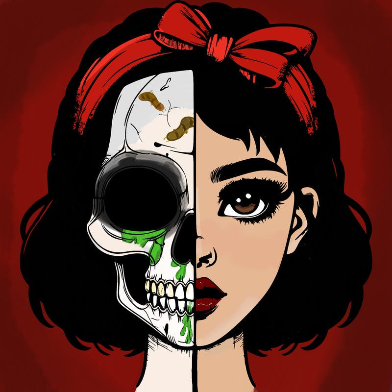 realistic girl with half skull mask