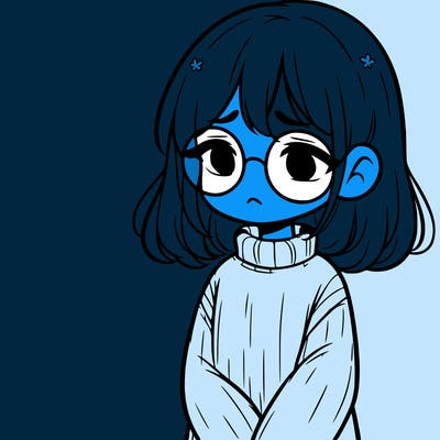 sad girl with glasses in a sweater