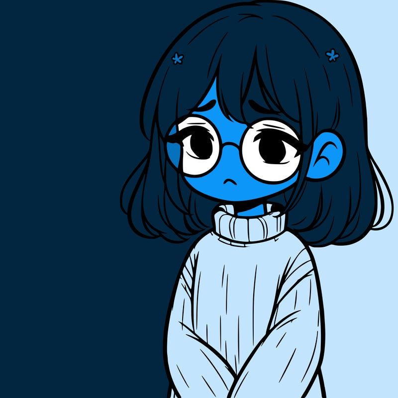 sad girl with glasses in a sweater