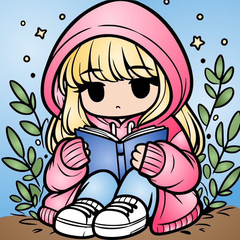 girl in oversized hoodie reading a book