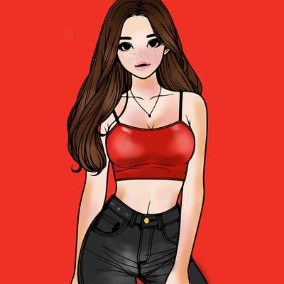 realistic girl wearing a crop top and jeans