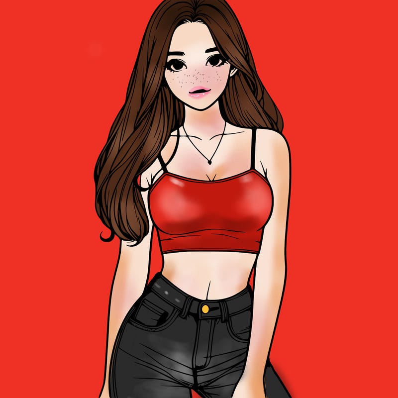 realistic girl wearing a crop top and jeans