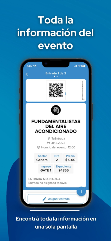 TuEntrada Wallet - TuEntrada Wallet mobile app displaying a digital ticket with a QR code and event information