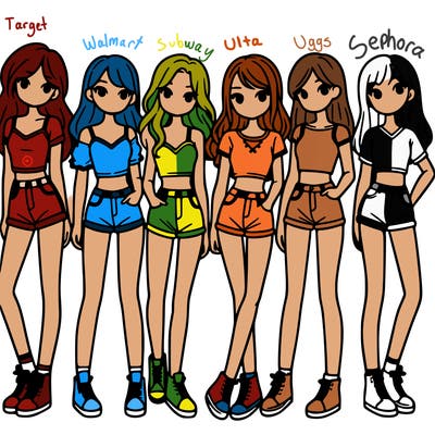 a group of girls wearing crop tops and shorts