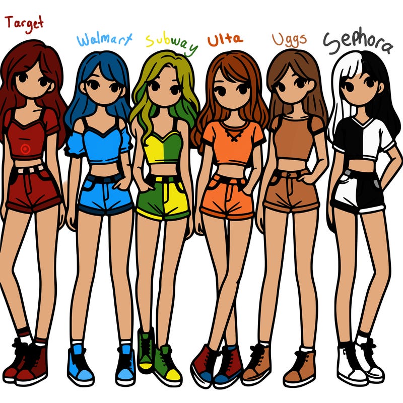 a group of girls wearing crop tops and shorts