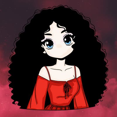 a black anime girl with long afro hair
