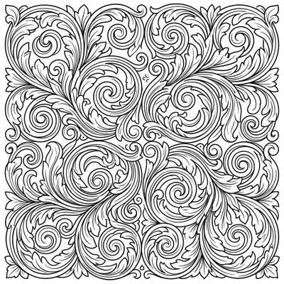 Explore a mesmerizing world of swirls and leaves with this intricate acanthus spirals coloring page, perfectly designed for teens. Its dense patterns offer a captivating challenge, ideal for enhancing focus and artistic skill.