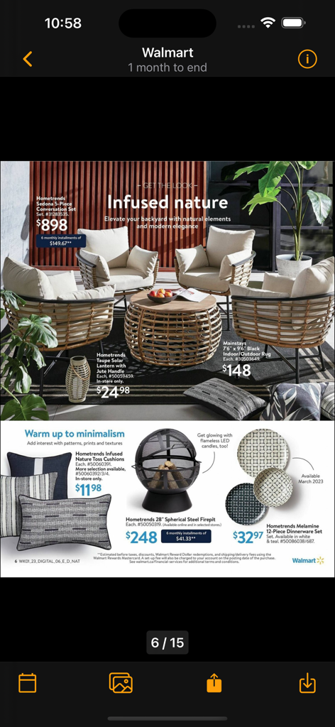 All Flyers (Canada) - Screenshot of a Walmart flyer page in the All Flyers Canada app featuring outdoor furniture and patio decor deals