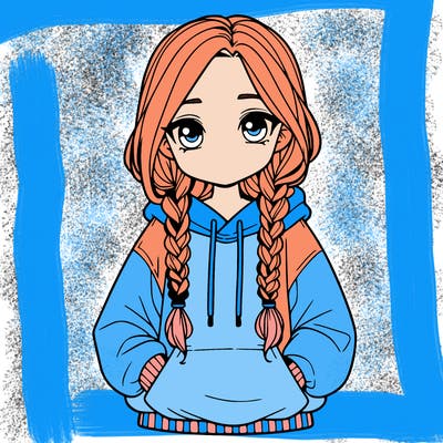 a realistic girl with a oversized hoodie and she has braids