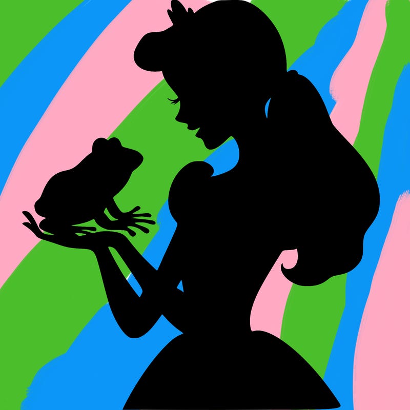 a shadow of a princess holding a frog realistic