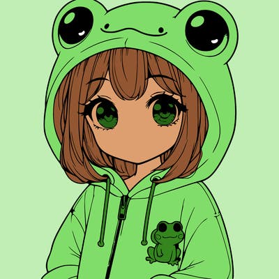 cute realistic girl in a froggy hoodie