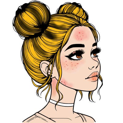 realistic girl with buns on the top of her head