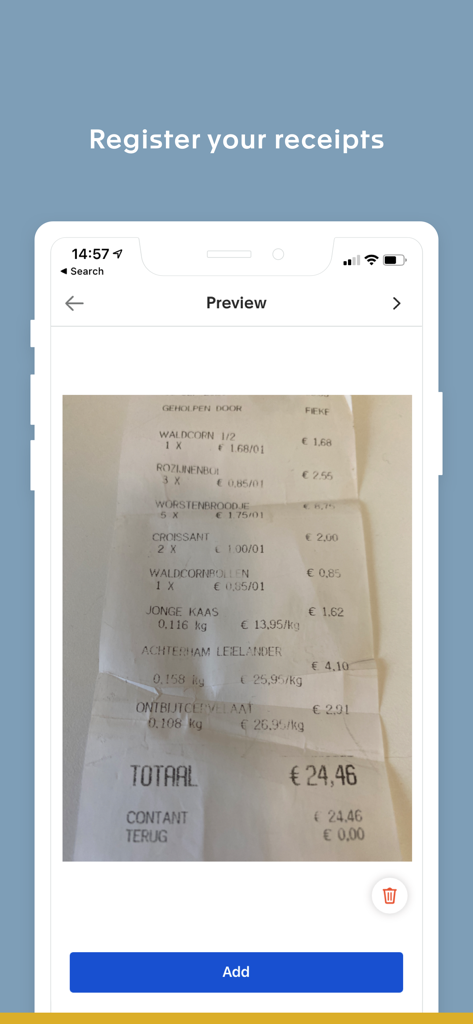 Exact Online - Aperçu de l'application mobile Exact Online pour l'enregistrement des reçus d'entreprise