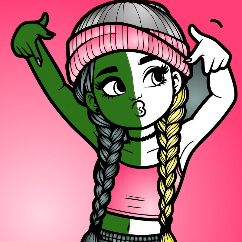 realistic teenage girl with braids and a beanie and crop top doing 🫶🏼