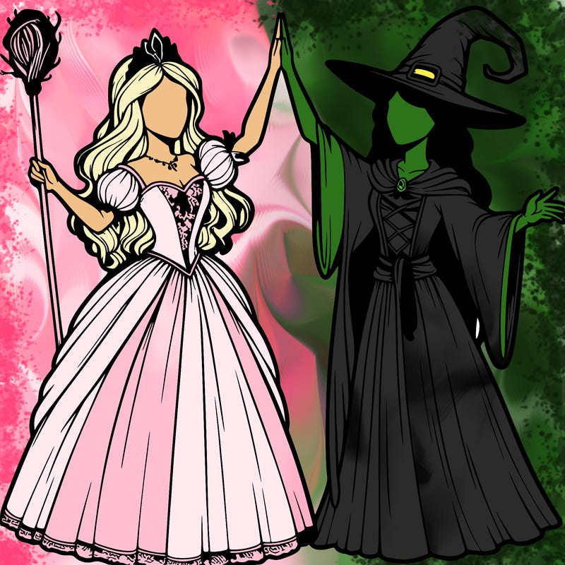 detailed realistic split of a princess and a witch