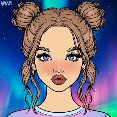 realistic girl with two buns in hair and lips