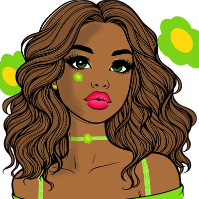 realistic girl with wavy hair and lips