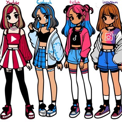 one girl with crop-top shirt and a jacket with a skirt, long socks and another girl with a shirt and pants with a jacket