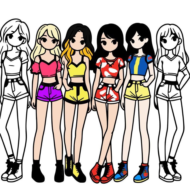 a group of girls wearing crop tops and shorts