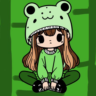 a girl wearing a frog hat and some frog socks