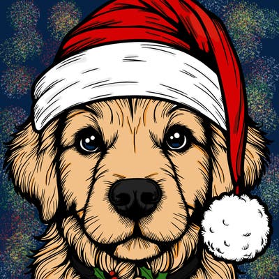 realistic dog with a christmas hat