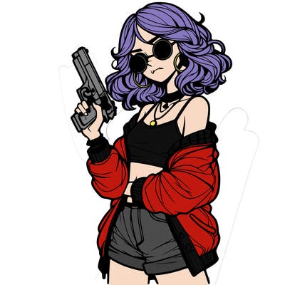 stylish teenage girl with gun