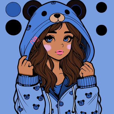 realistic girl in a animal pjs hoodie
