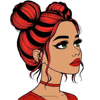 realistic girl with buns on the top of her head