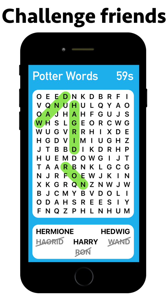 Word Race - Puzzle Game - A mobile screenshot of a word search game with a Harry Potter theme and a timer