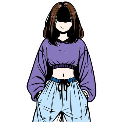 realistic girl faceless with baggy pants and a crop top