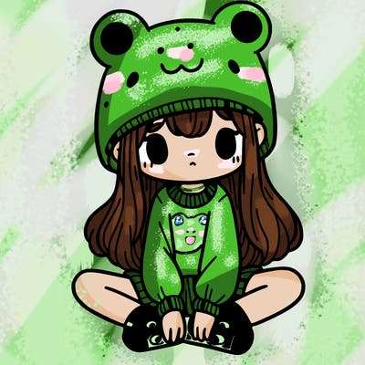 a girl wearing a frog hat and some frog socks