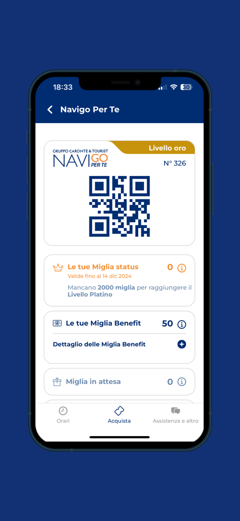 Schermata di avvio dell'app Caronte & Tourist con i loghi delle compagnie Caronte & Tourist e Siremar su uno sfondo blu.