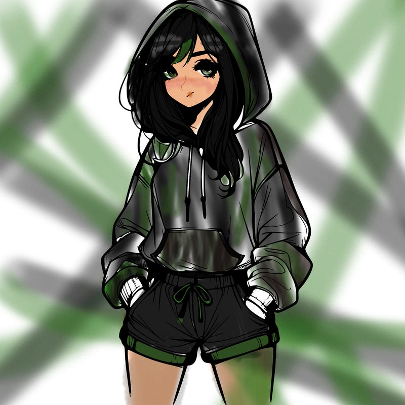 realistic girl in shorts and hoodie